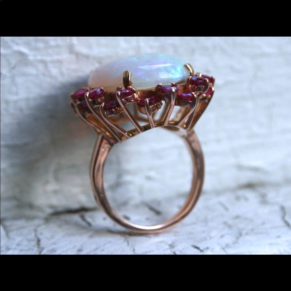 Massive Retro Opal And Ruby Set In 14kt Rose Gold - image 5